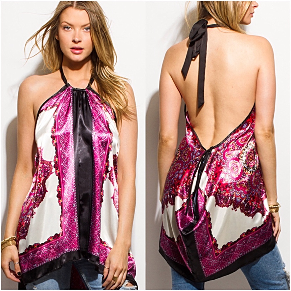 Silky Sexy Flowy Handkerchief Halter Top SMLXL - Picture 2 of 8